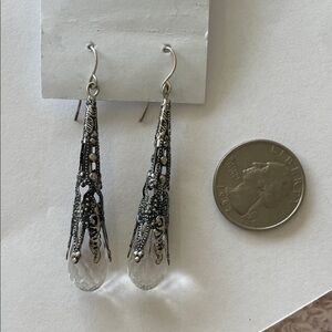 Vintage Elegant Silver Filigree Drop Earrings